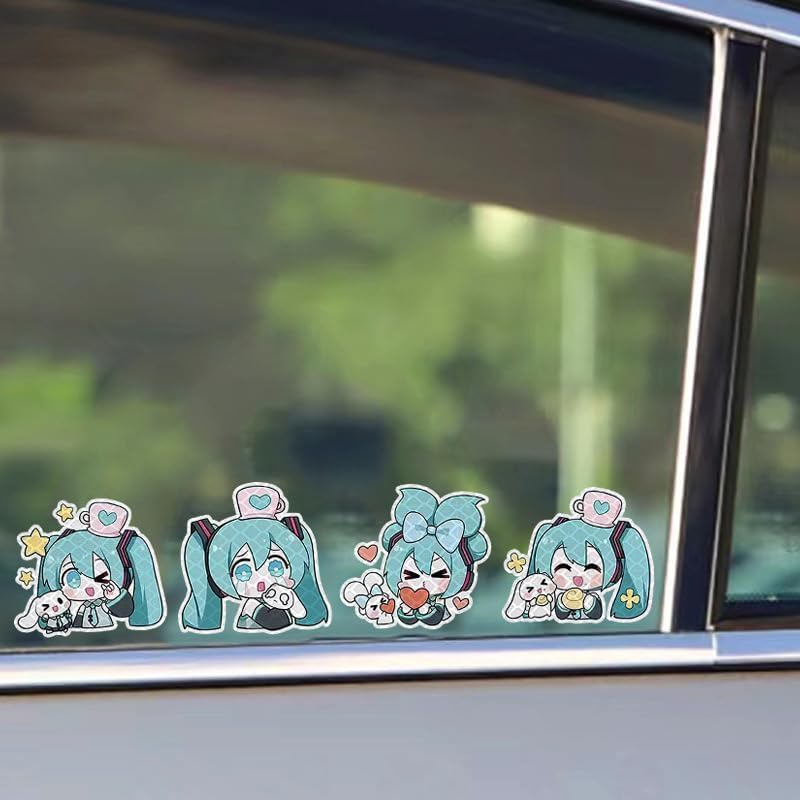 MIKU Car Stickers, 6-Piece Set, Reflective Stickers, Car Stickers, Character Stickers, DIY, Cute, Popular, Decoration, Anime Goods, Waterproof Stickers, Cute Goods, Cars, Car Decoration, Unofficial