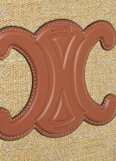 CELINE Small bucket cuir Triomphe in raffia effect textile with Triomphe jacquard - Image 4