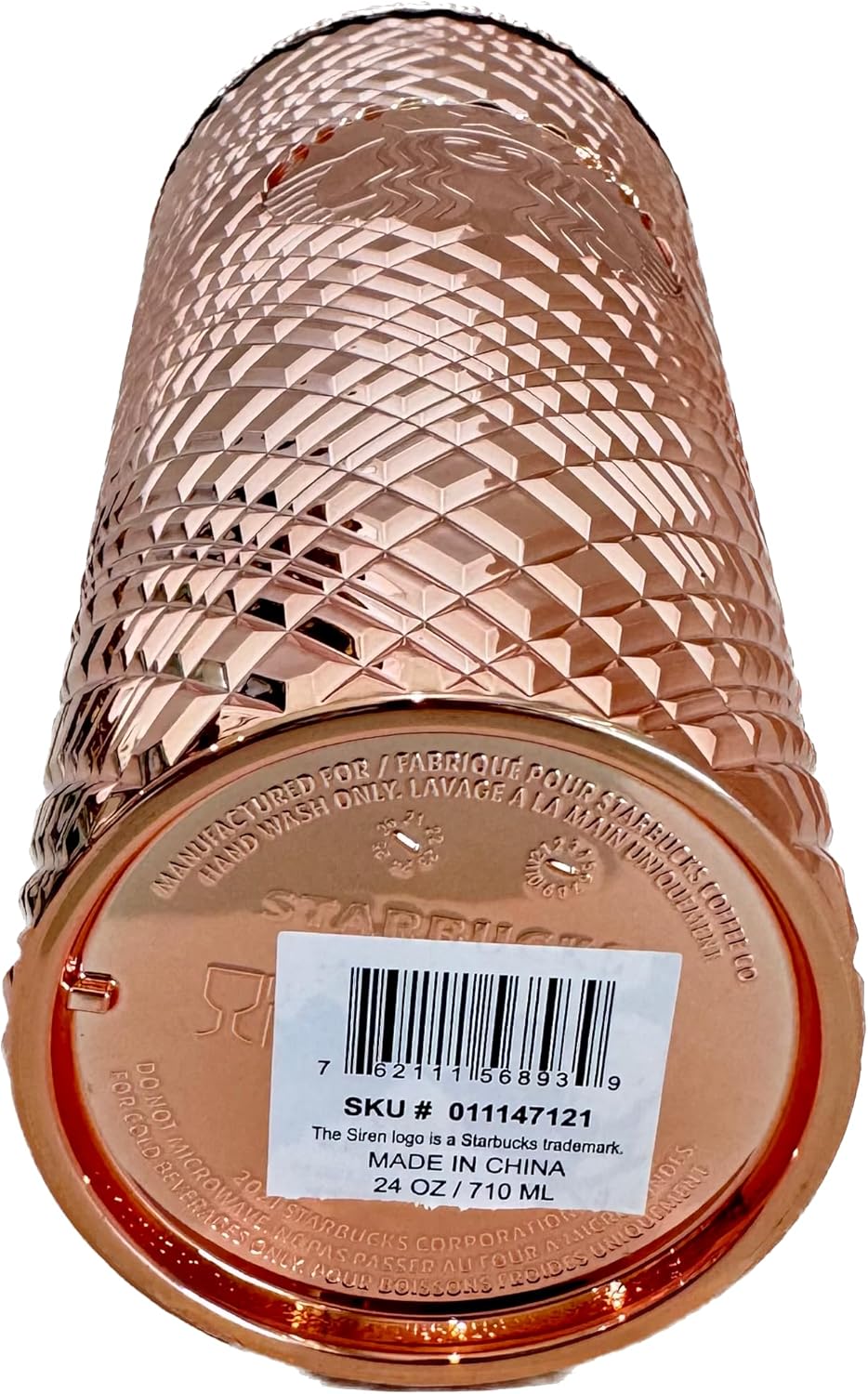 Starbucks Vaso frío de 24 onzas con joyas para vacaciones de invierno 2023, oro rosa