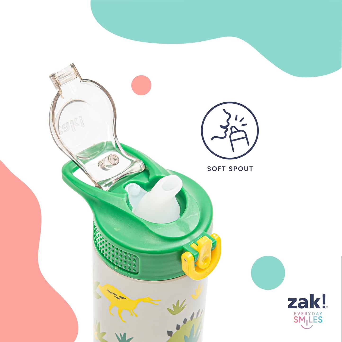 Zak Designs Disney Sage - Botella de agua para niños para la escuela o viajes, botella de agua de acero inoxidable de 19 onzas con pajita, asa y tapa de boquilla desplegable a prueba de fugas (Stitch)