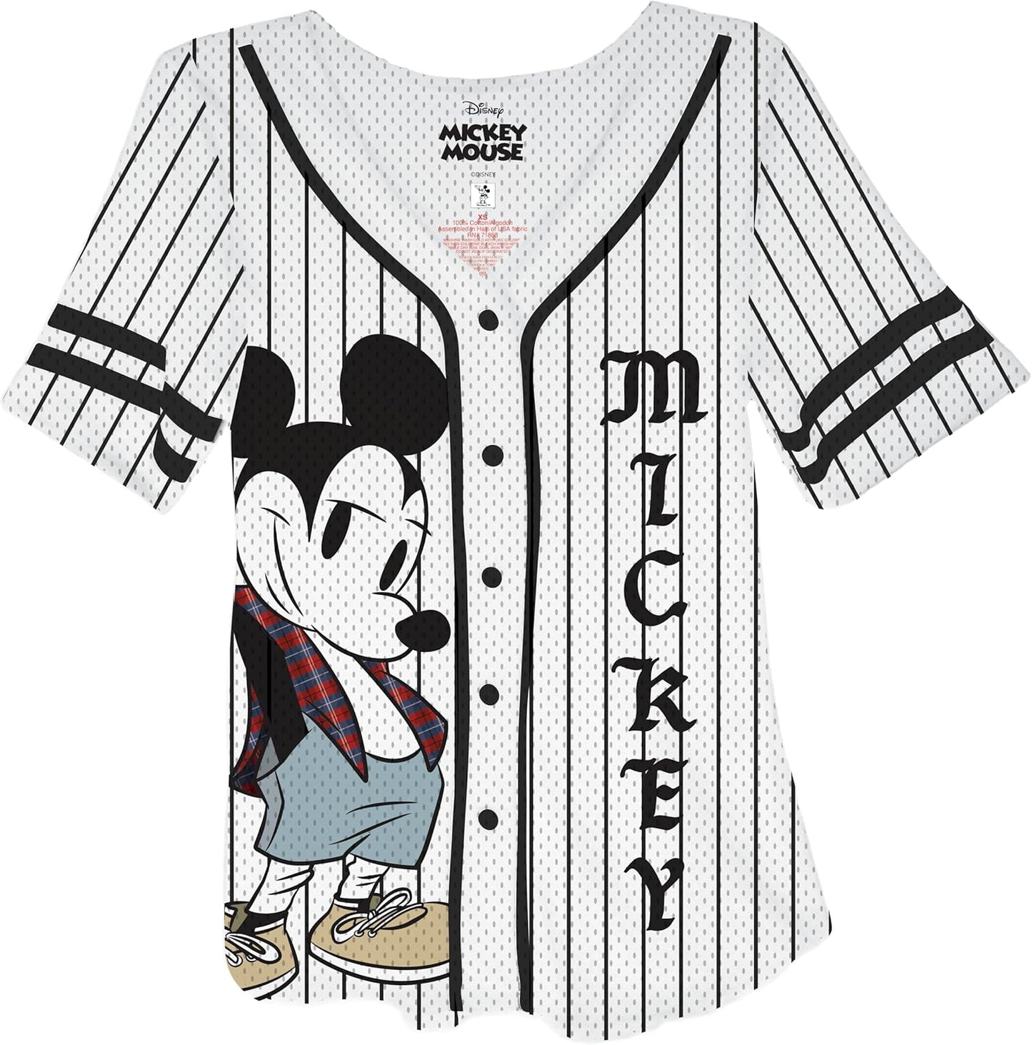 Disney Camiseta de béisbol con botones de Mickey Mouse y Pluto para mujer