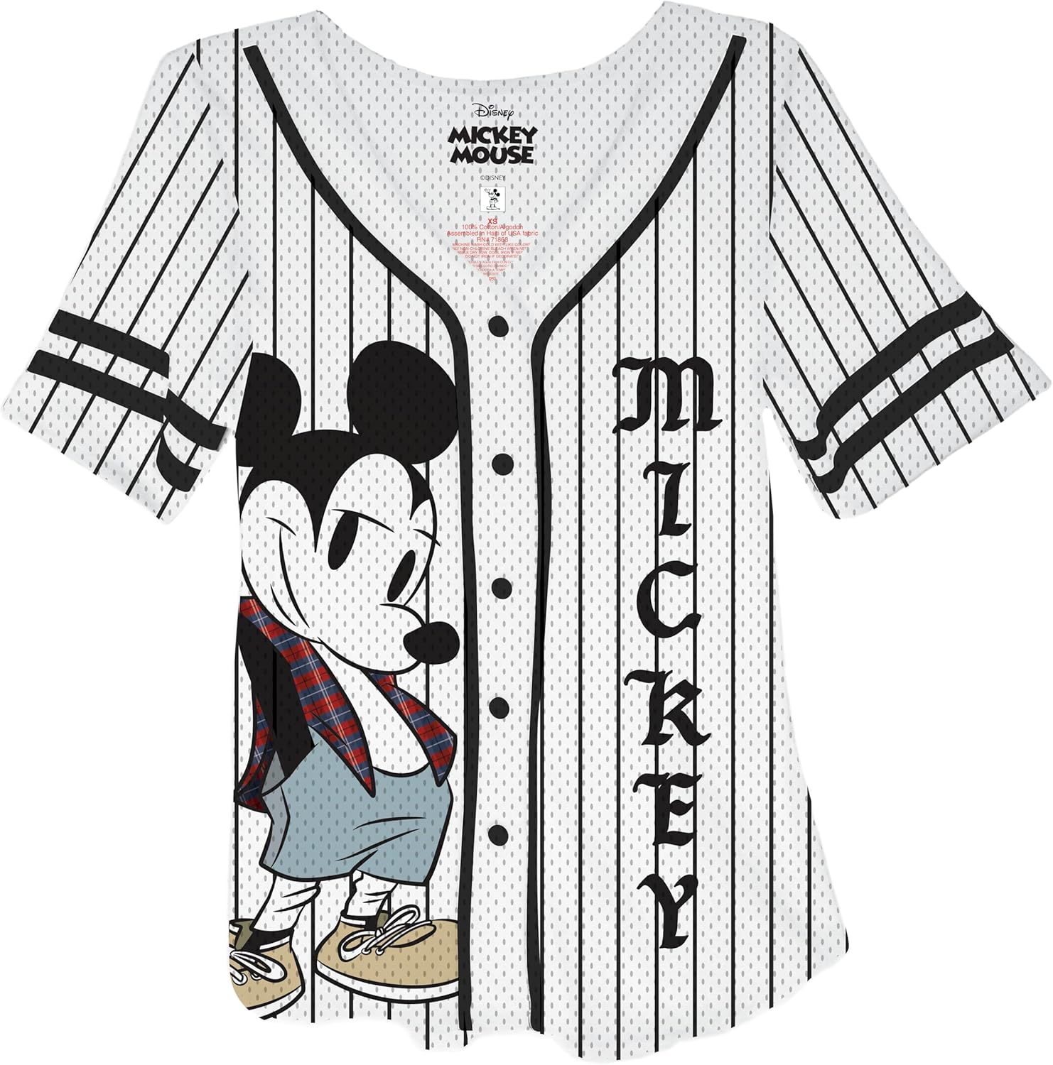 Disney Camiseta de béisbol con botones de Mickey Mouse y Pluto para mujer