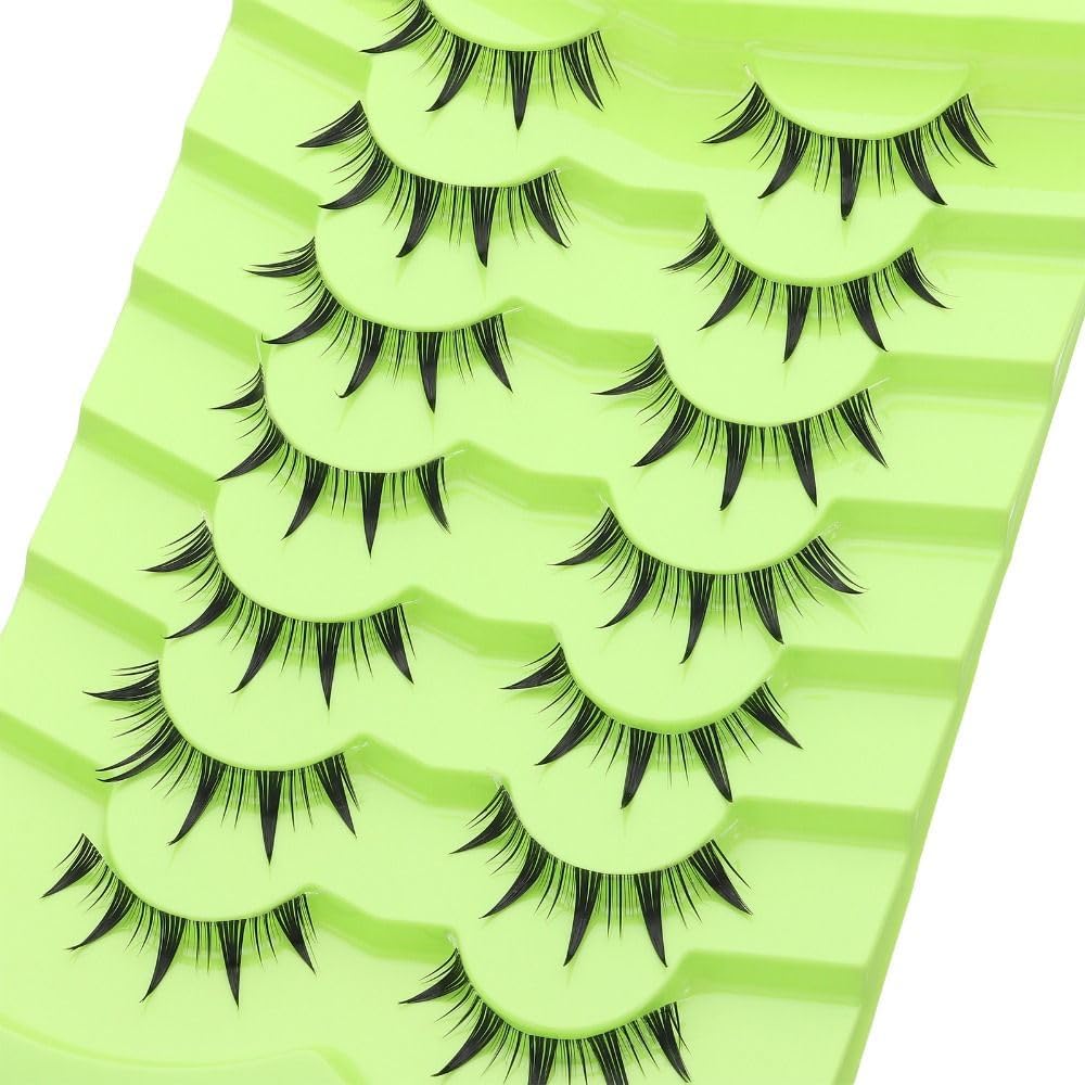 7 Pairs Cartoon Eyelashes and Clear Bands, Japanese Anime Cosplay Eyelashes, Spiky Wet Look Eyelashes, 12mm Asian False Eyelashes Cluster (01)