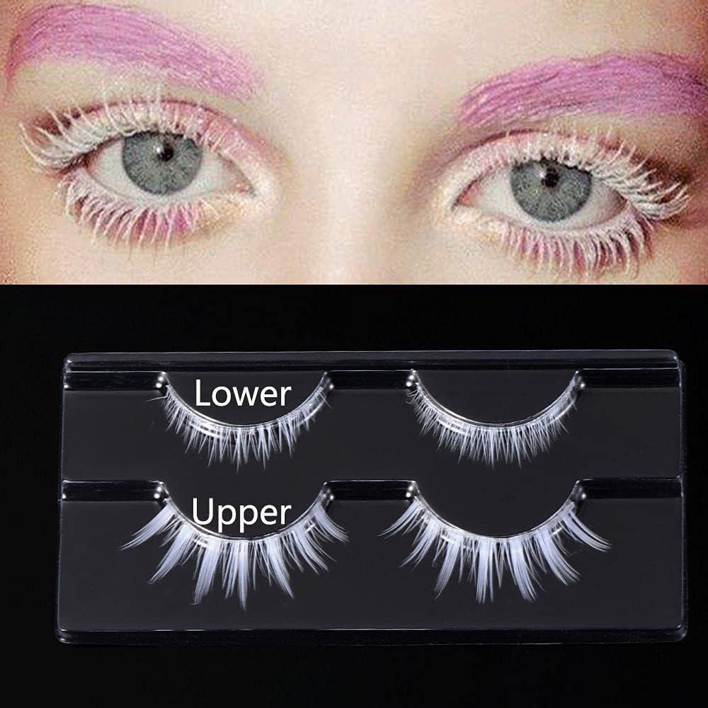 2 Pairs White False Eyelashes Cosplay Eyelashes Fashion Extension Makeup Tool Lightweight PBT Silk Up and Down Eyebrows Reusable