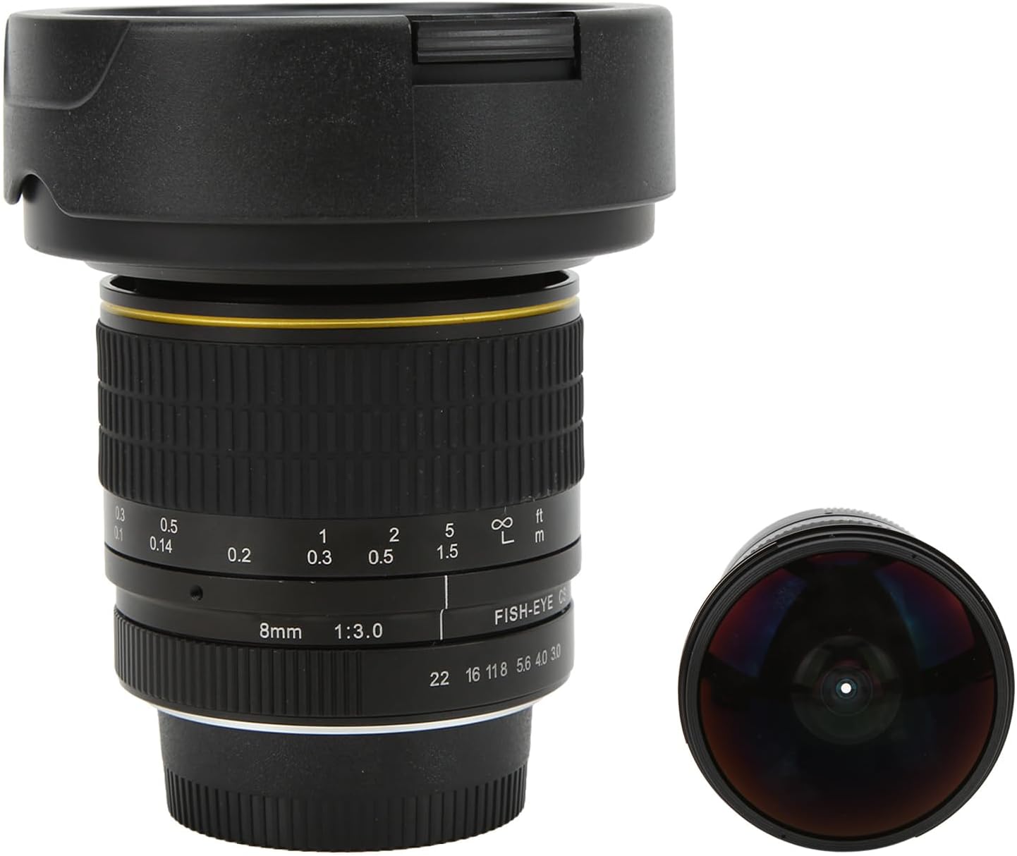 Fisheye Lens, 180° Viewing Angle 8mm Ultra Wide Angle Lens Multicoated Half Frame for Nikon SLR Cameras