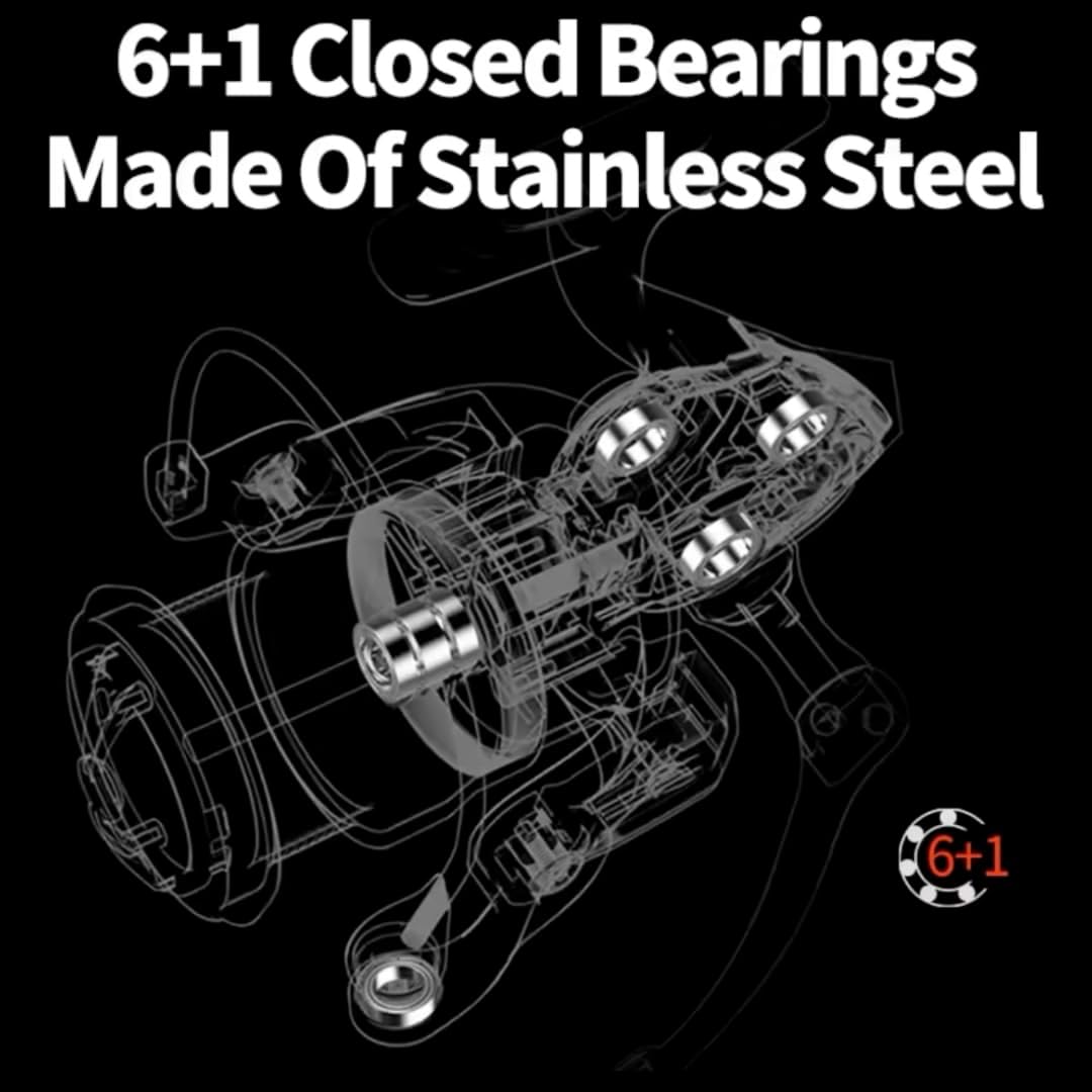 Fi's+7 Spinning Reel, Carbon Fiber Body, Lightweight Model, 1000, 1500, 2000, Various Light Games, Screw-in Handles, Bearings, 6+1, Gear Ratio, 5.2:1, Maximum Drag Force, 11.0 lbs (5 kg), Aging