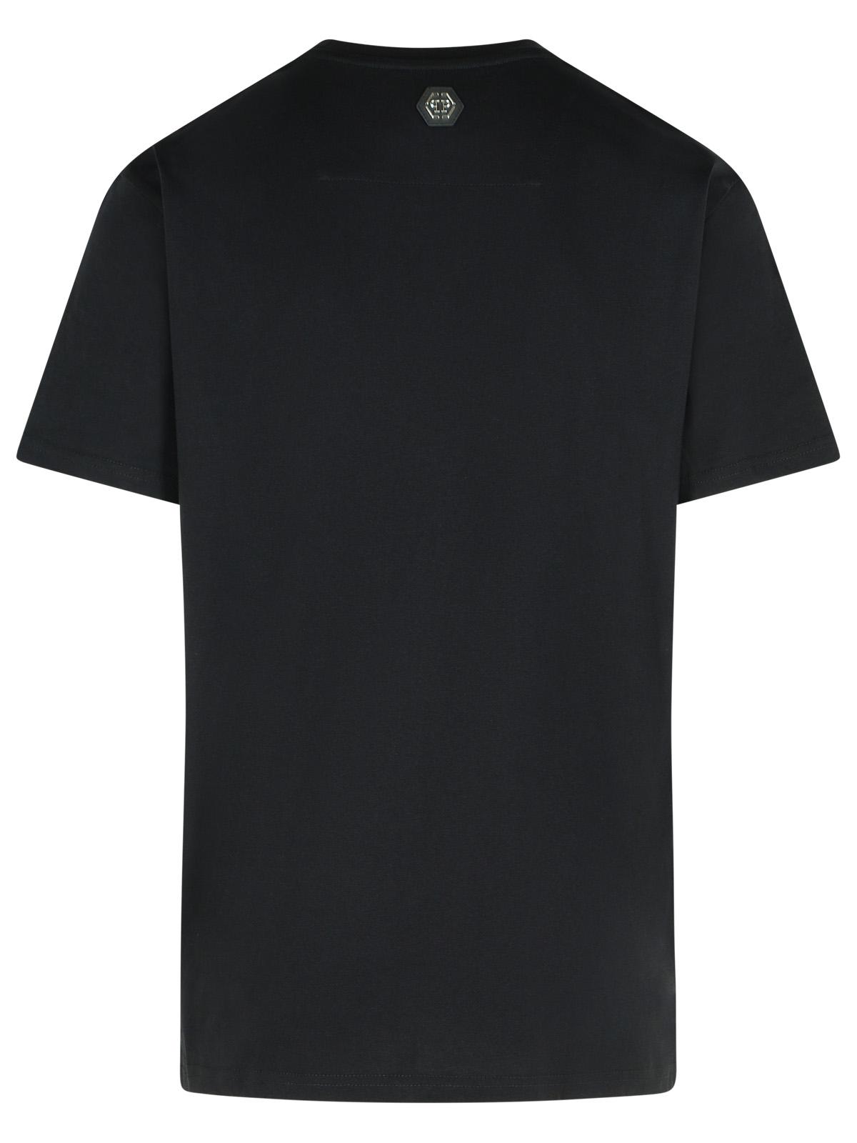 Philipp フィリップ・プレインブラックコットンTシャツ - Image 4