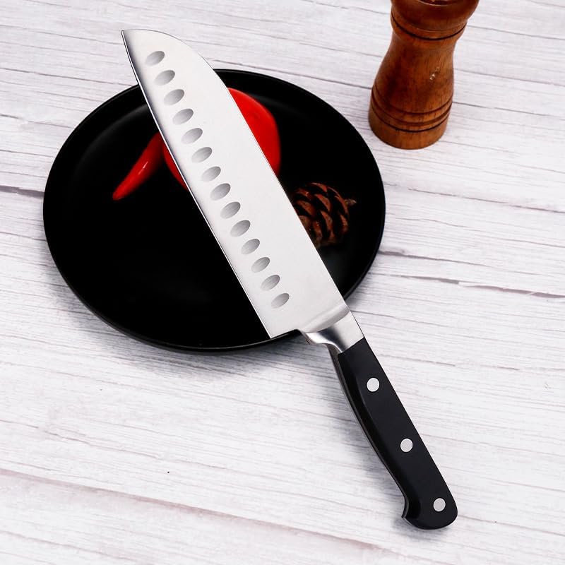 Kitchen Knife, Santoku Knife, Utility Knife, Kitchen Utensils, 7.1 inches (180 mm), X50CrMoV15 Stainless Steel, Meat Cleaver, Fish Cutting Knife, Vegetable Knife Ideal for Professional Chefs