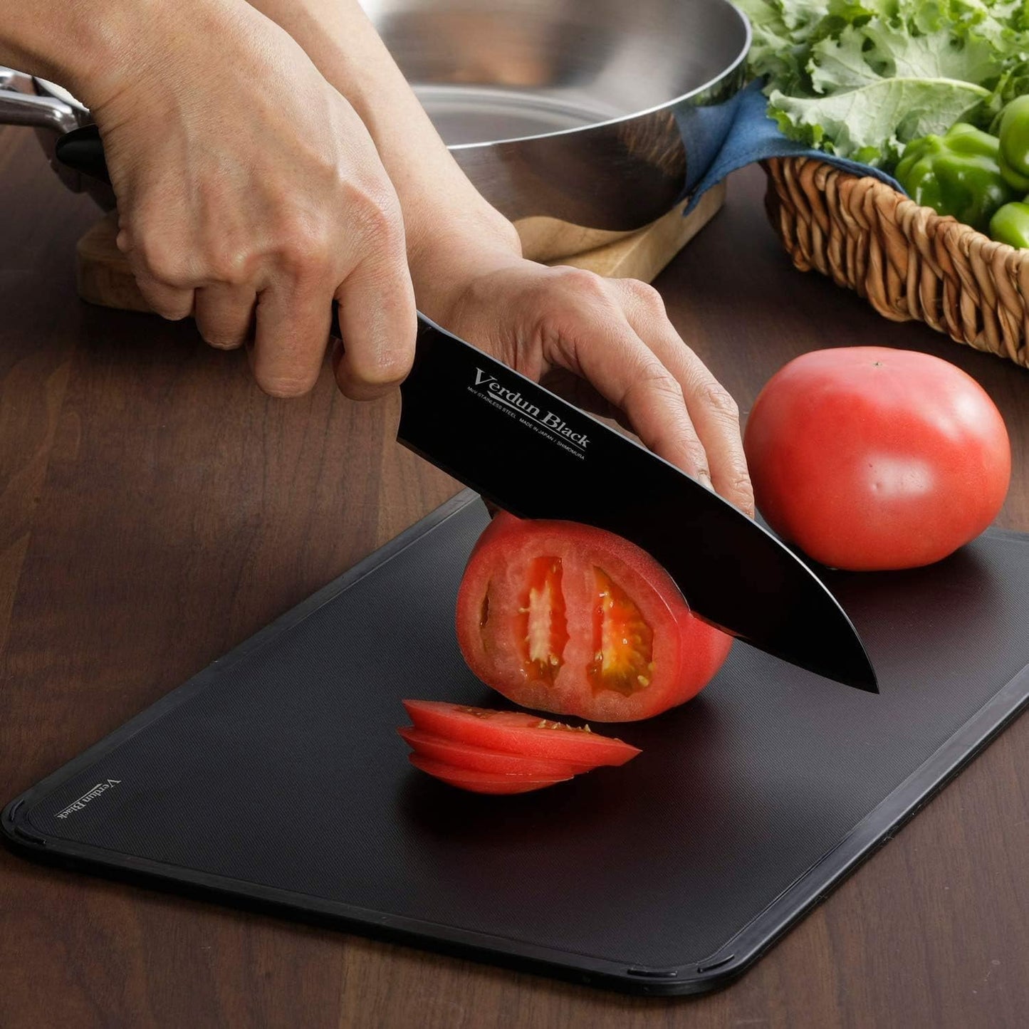 Shimomura Kogyo Verdun Black OVB-101 Santoku Knife, 6.5 inches (165 mm), Molybdenum, Vanadium Steel, Dishwasher Safe, Made in Tsubamesanjo, Niigata, Japan