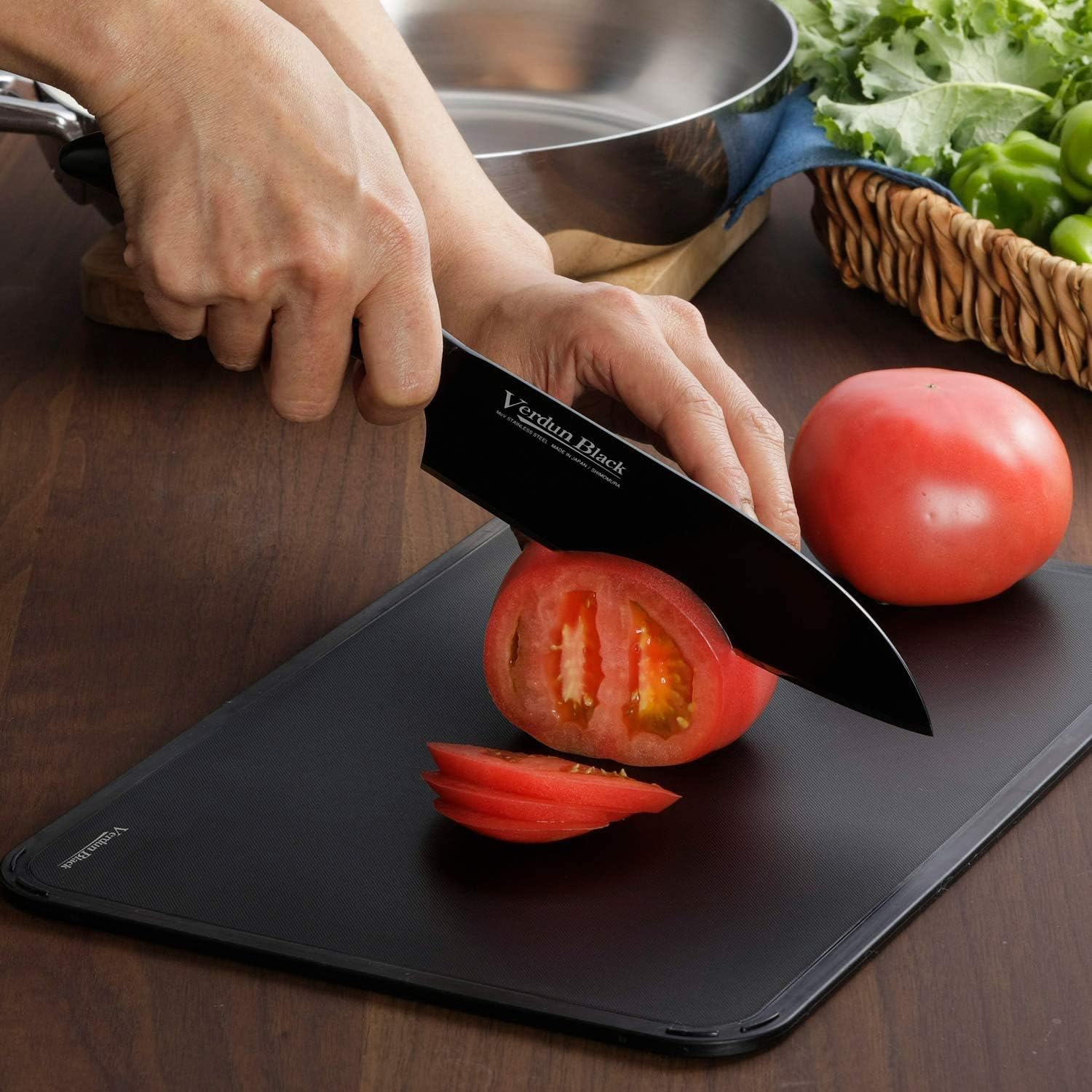 Shimomura Kogyo Verdun Black OVB-101 Santoku Knife, 6.5 inches (165 mm), Molybdenum, Vanadium Steel, Dishwasher Safe, Made in Tsubamesanjo, Niigata, Japan