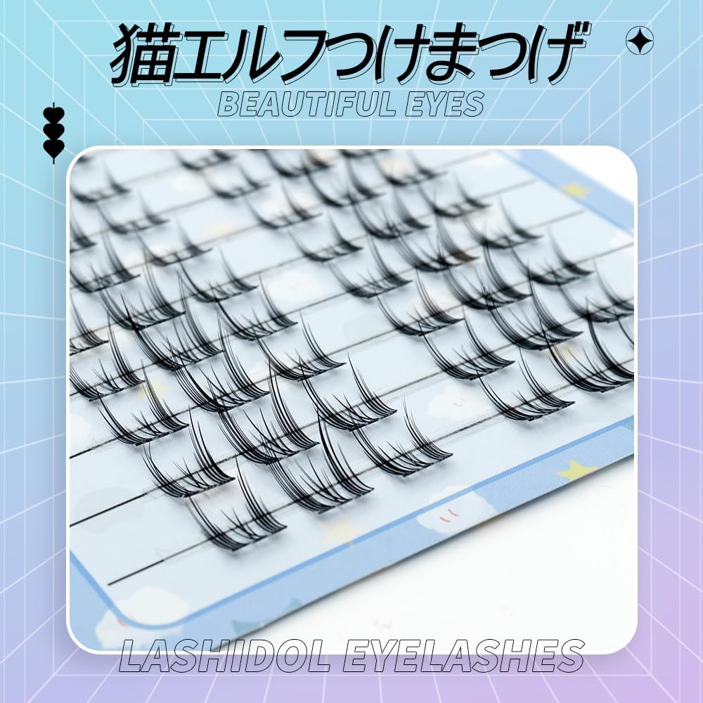LASHIDOL Large Capacity Partial False Eyelashes, Partial False Eyelashes, False Eyelashes, Parts, False Eyelashes, Natural, False Eyelashes, Non-Barred False Eyelashes (10rows-CatElf)