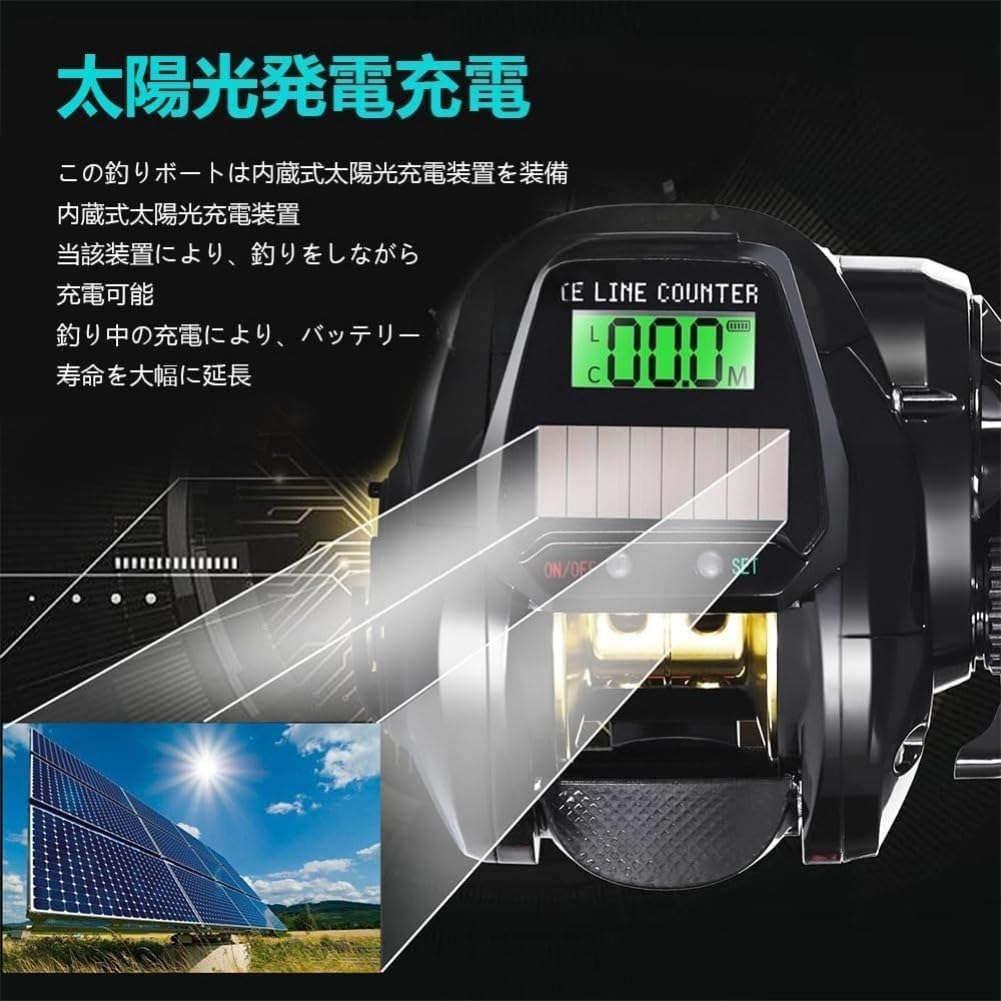 電動リール フィッシング スムーズな巻き取り 軽量 大きな抵抗 USB充電式 最大牽引力10kg ソーラーパワー デジタルディスプレイ 左/右ハンドル 7.2:1ギア比 海水と淡水釣りに最適 氷釣り用具 [並行輸入品]