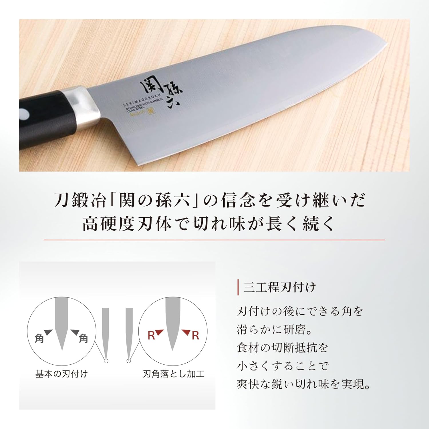 Kai Corporation AE2905 Seki Son Roku Knife Akei Santoku 6.5 inches (165 mm)