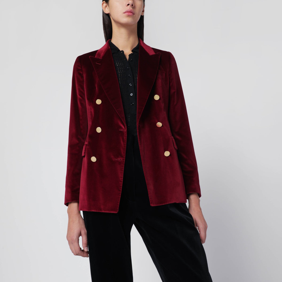 Tagliatore Tagliatore Burgundy Velvet Double Breched Jacket - Image 4