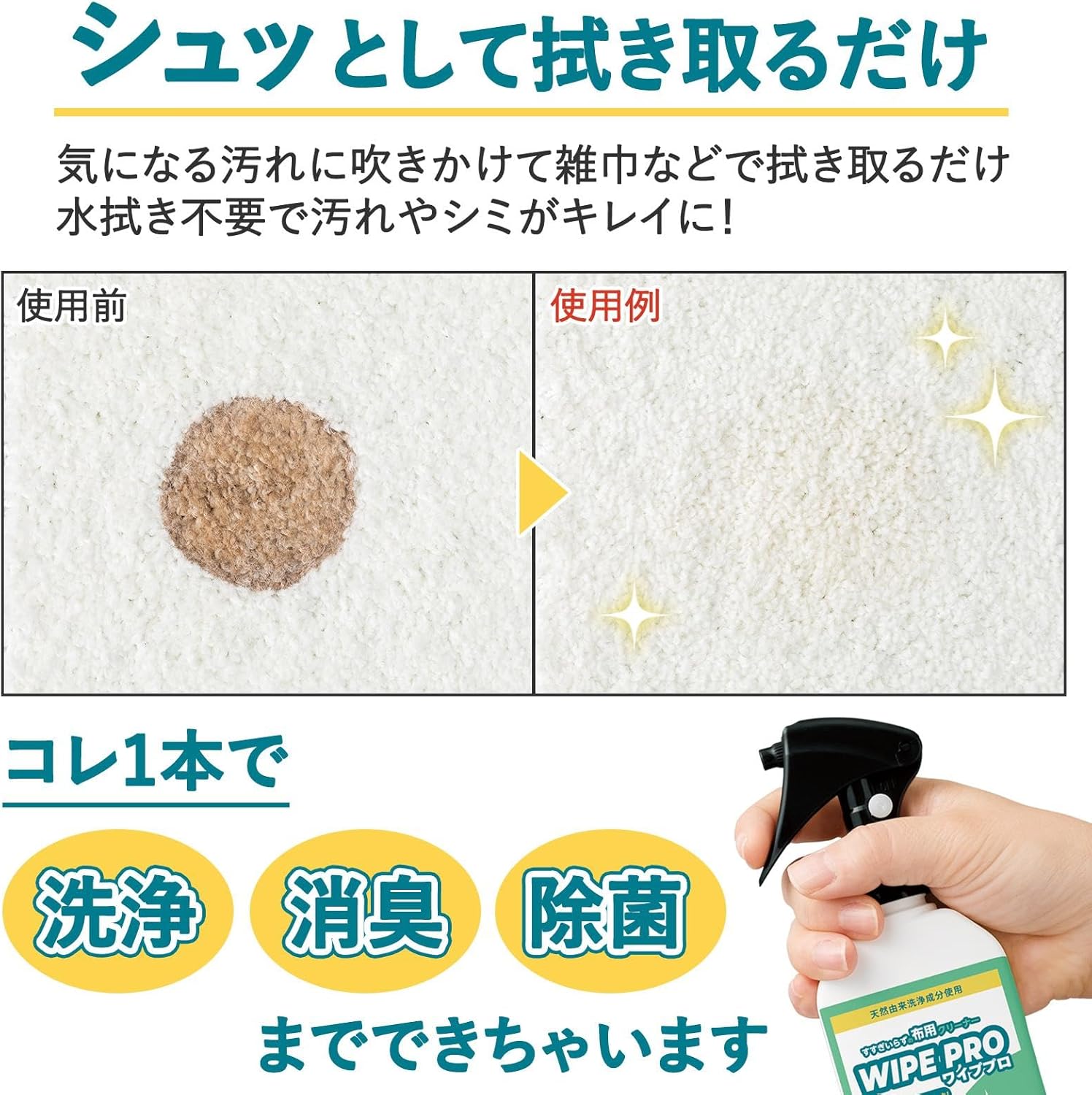 Como Life WIPE PRO No Rinsing Cloth Cleaner (Approx. 7.8 fl oz (200 ml), Cloth Cleaner, Cloth Products, Deodorizing, Disinfectant, Wash, Spray, No Rinsing Required, Water Wiping, Professional