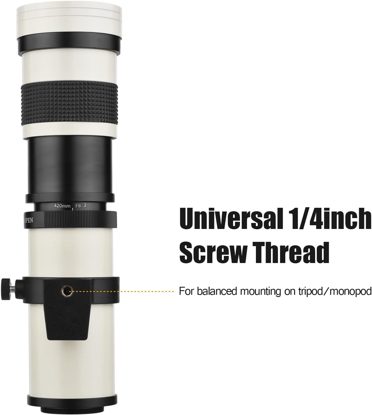 Super Telephoto Zoom Lens F/8.3-16 420-800mm T-Mount | For Canon Nikon Sony Fujifilm Olympus Cameras | Universal 1/4 Thread Replacement