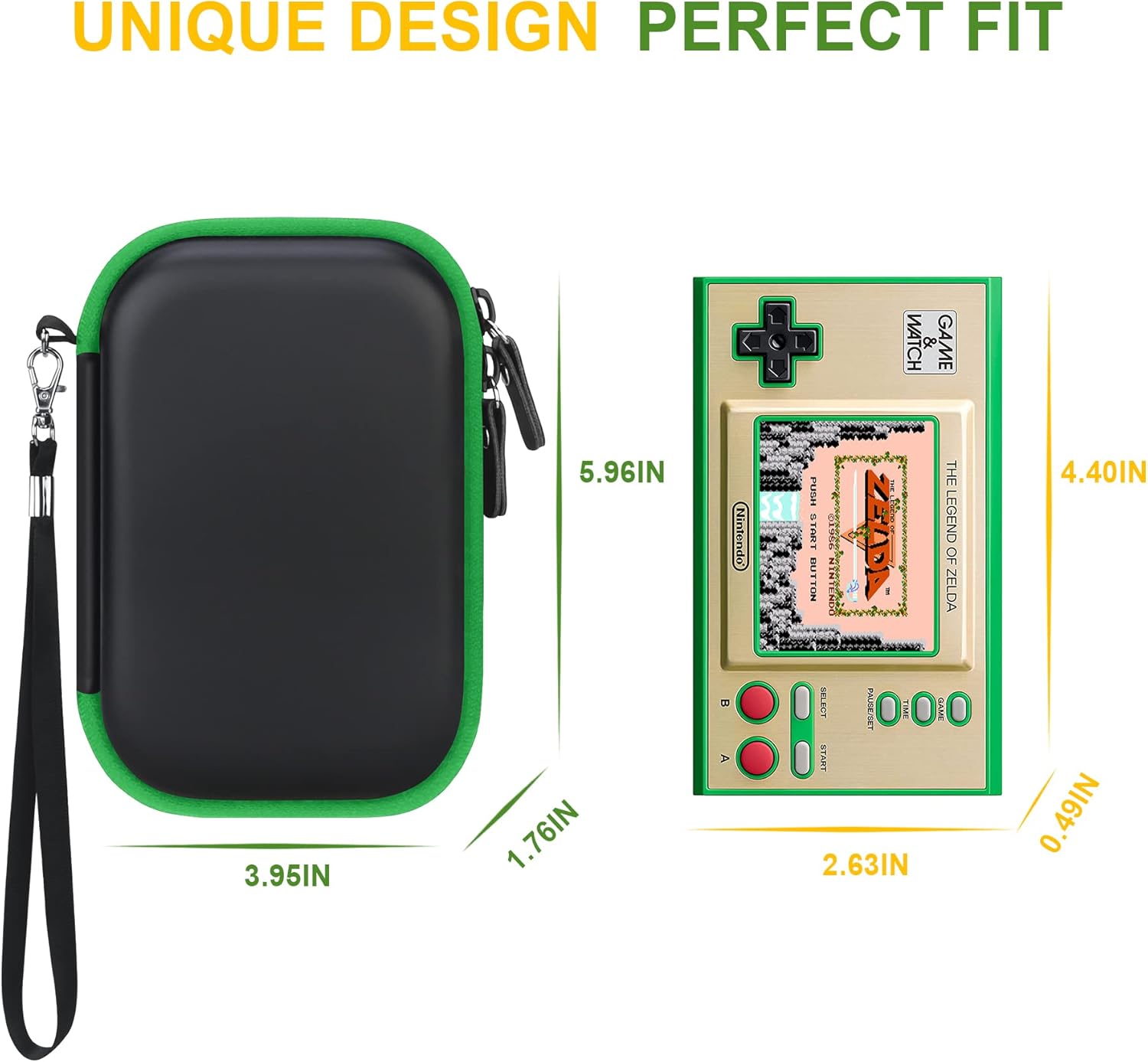 BOVKE Carrying Case for Nintendo Game & Watch - The Legend of Zelda Handheld Game Console Classic Device Mesh Pocket for Charging Cable Zelda Accessories Black