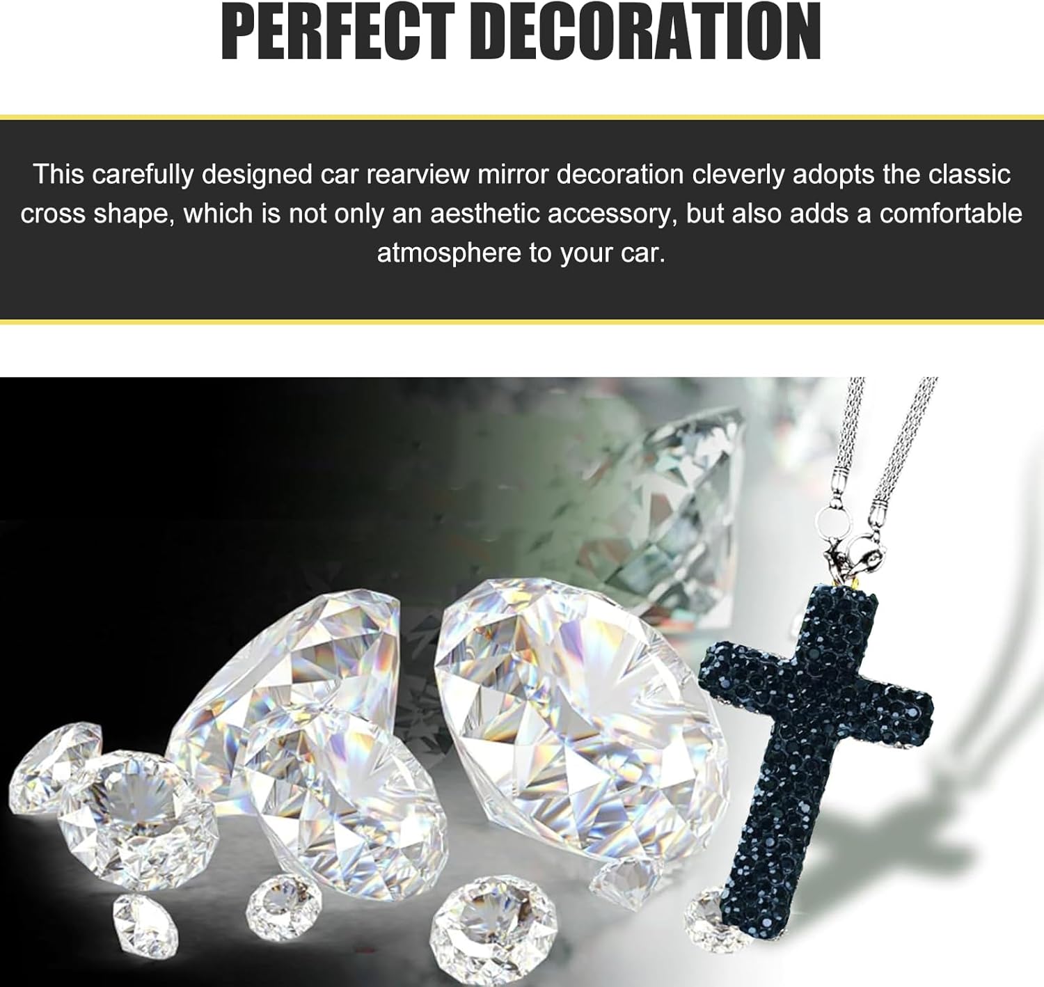 Adorno colgante para automóvil, colgante de fe con cruz brillante, diamantes de imitación incrustados a prueba de óxido, dije de decoración de espejo retrovisor estilo hip hop, accesorio