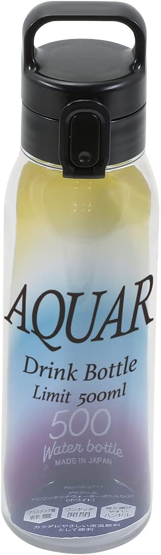 Pearl Metal HB-6712 Water Bottle, Water Bottle, 16.9 fl oz (500 ml), Direct Drinking, One-touch, Lightweight, Plastic, Made in Japan, Black, Aqua