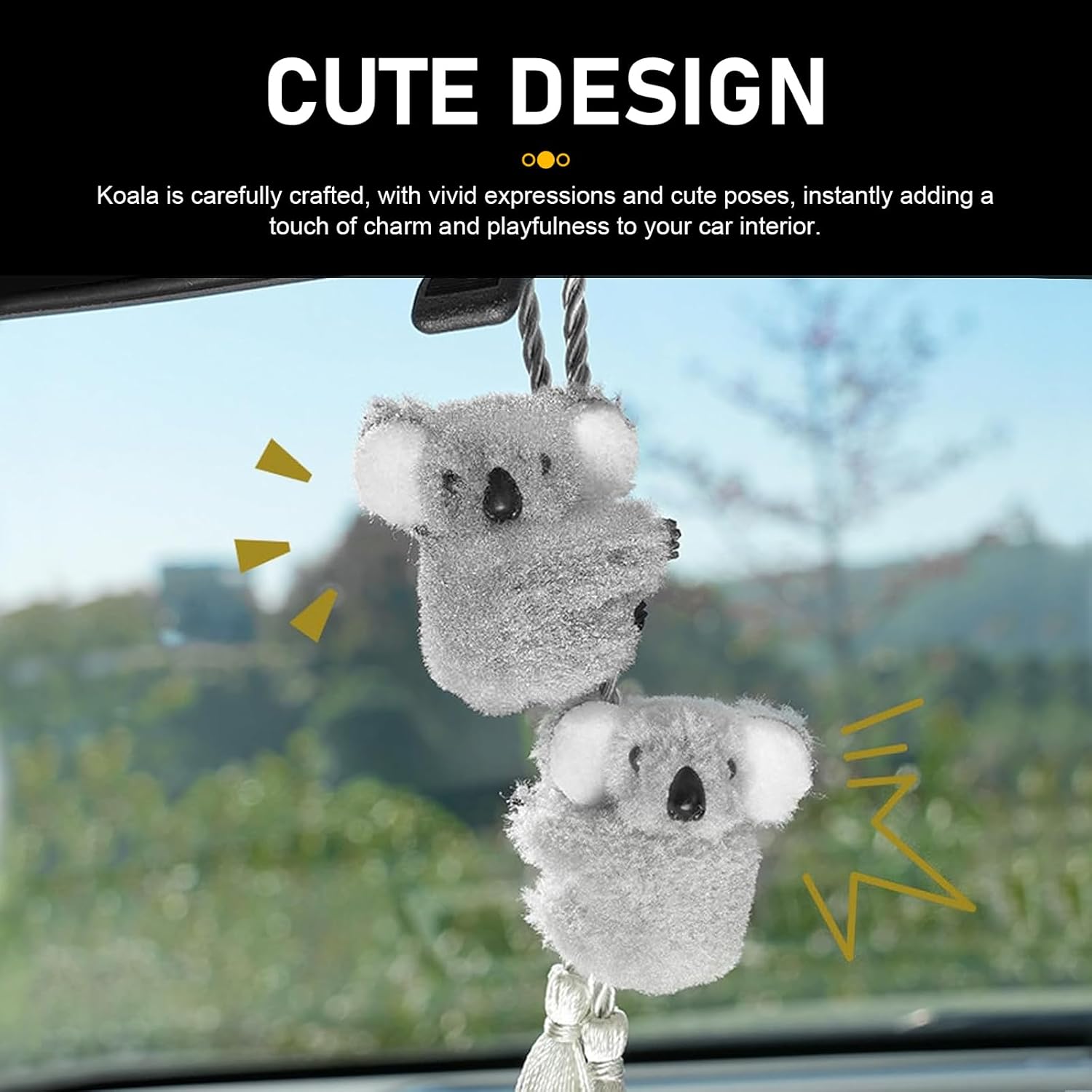 2 adornos colgantes de koala oscilante, colgante de felpa para espejo retrovisor, divertidos accesorios de decoración del interior del automóvil, universales para mujeres y hombres (gris y