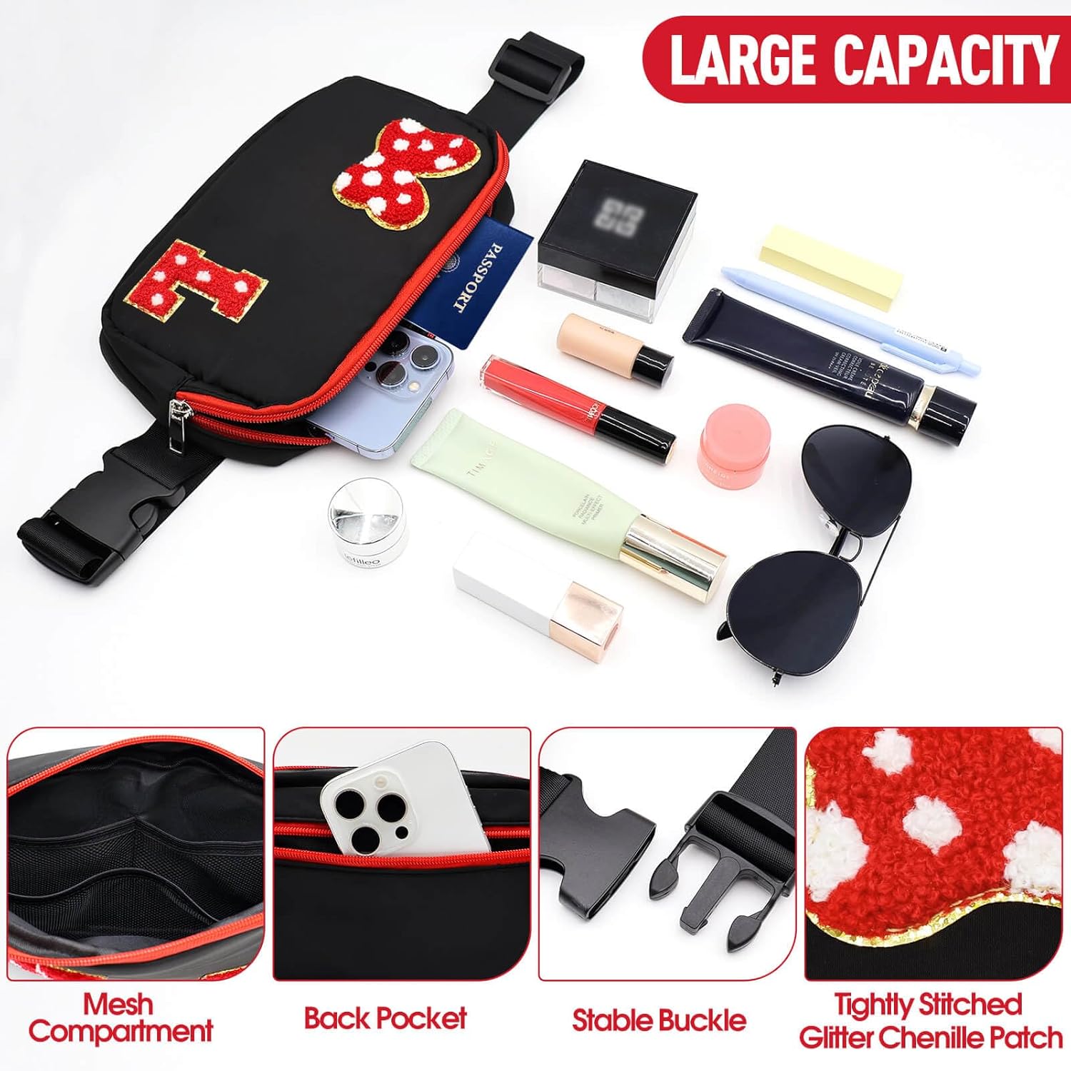Riñonera con Lazo de Letra Inicial de Chenilla, Bolsa Cruzada Impermeable para Parque, Regalos de Navidad y Cumpleaños para Niñas Adolescentes, Hijas, Mujeres, Niños, Adultos, Linda Bolsa de Cinturón