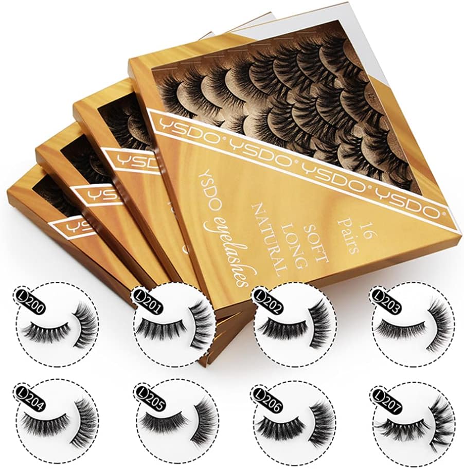 SHIDISHANGPIN 16 Pairs Black Eyelashes Natural Long Multilayer Fluffy Eyelashes 3D Thick Eyelashes Handmade False Eyelashes (L204)