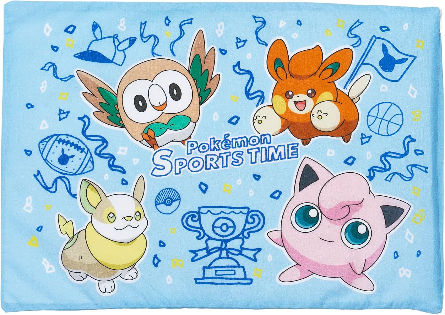 MORIPiLO Kids Pillow, Low Profile, Pokemon Pikachu Sports Time, Blue, Approximately 11 x 15.4 inches (28 x 39 cm), Skin-friendly 100% Cotton Fabric, Washable, Plush Toy Cushion, Character Goods