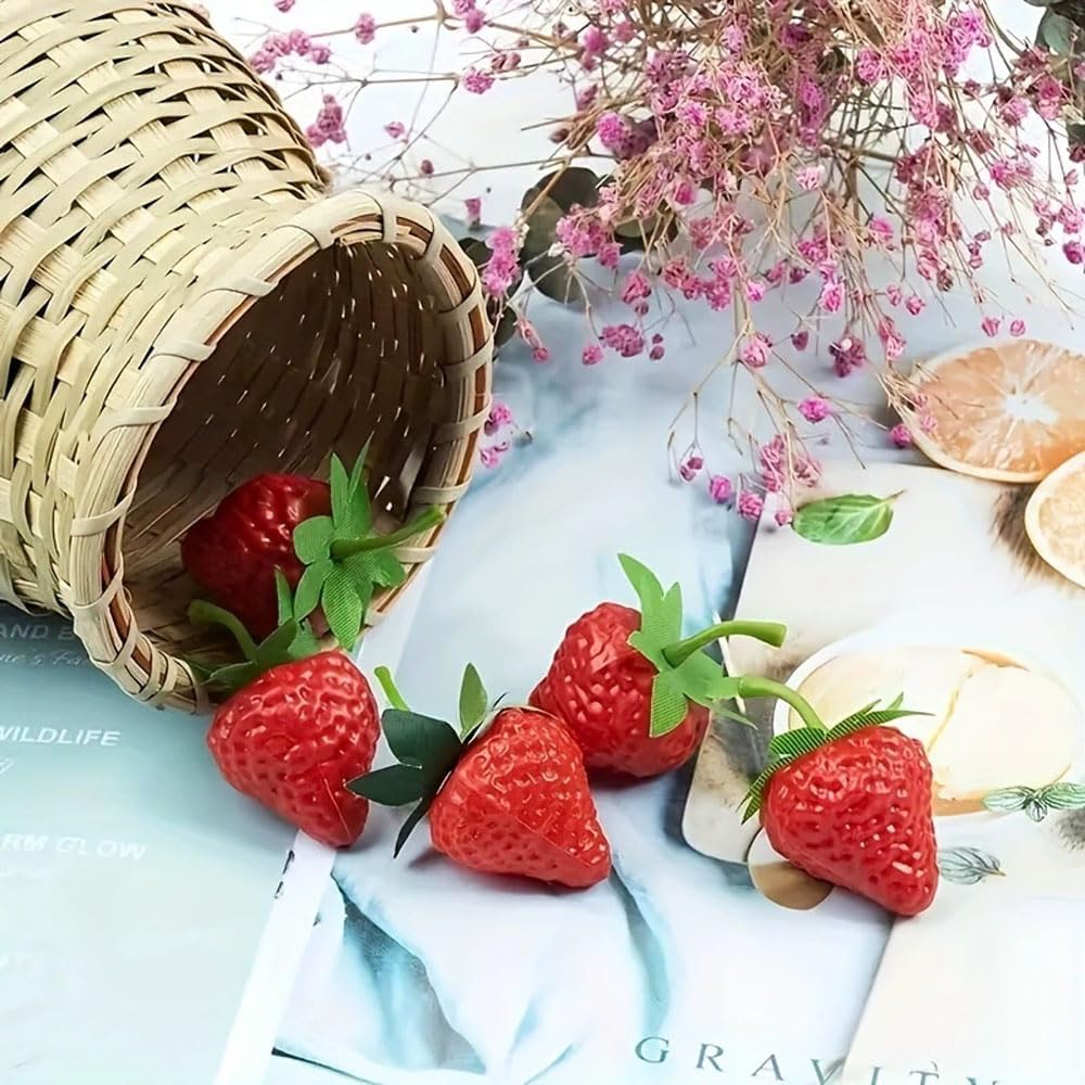Strawberry Food Sample Models, 20 Pieces with Grit for Strawberry, Cake Shop, Fruit Shop, Display and More