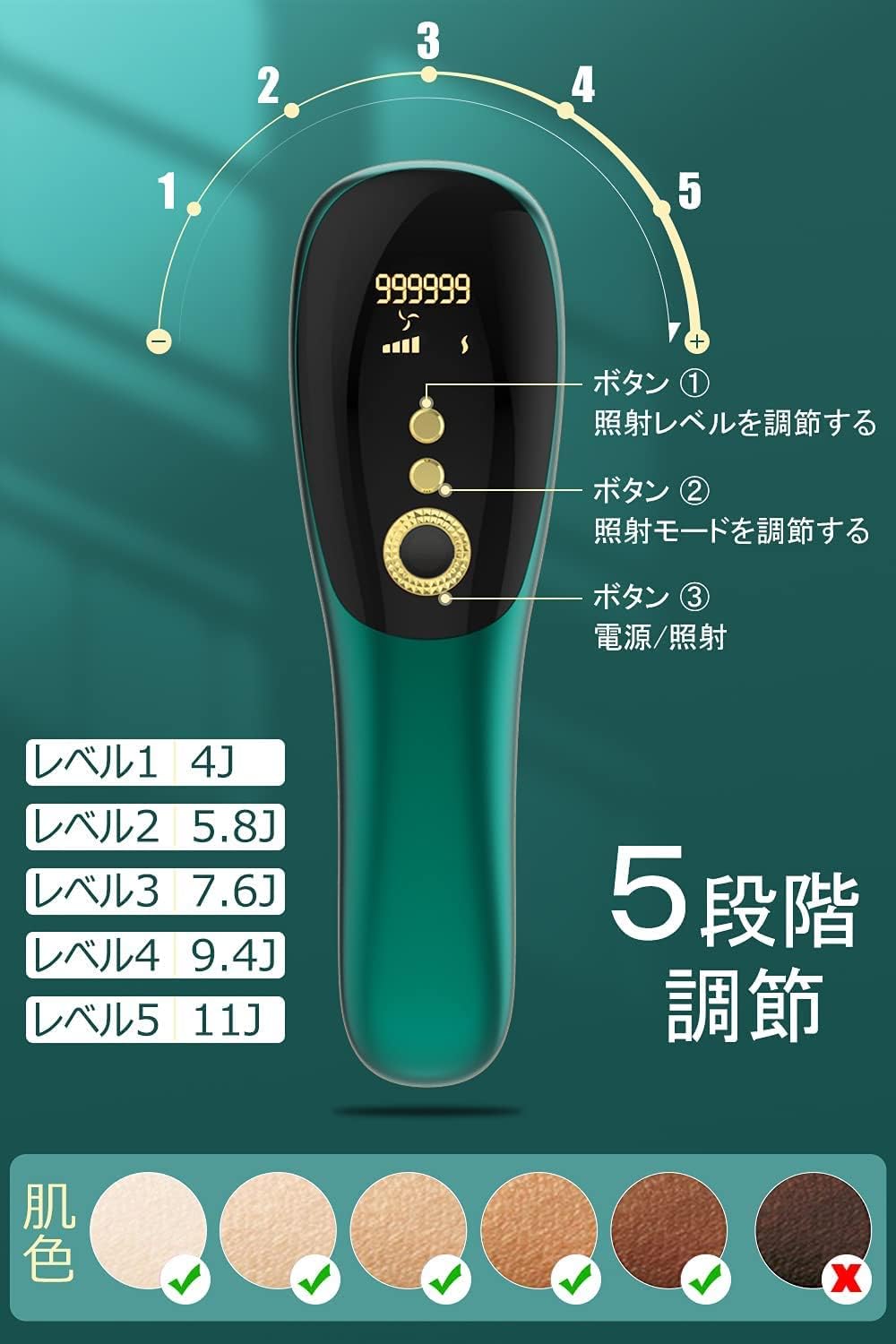 Hair Removal Device, VIO Compatible, Beard, Men's, Women's, Salon Grade, 990,000 Times, Full Body Application, Light Beauty Device, Flash Type, Automatic Continuous Irradiation