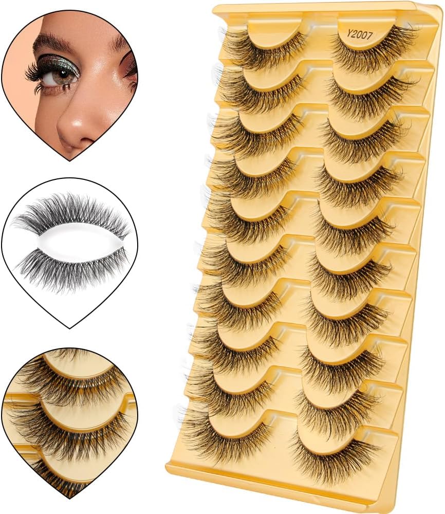 10 Pairs Transparent False Eyelashes Fake Mink Eyelashes Thick Soft Handmade Stage Daily Makeup Long Eyelashes (Y2007)