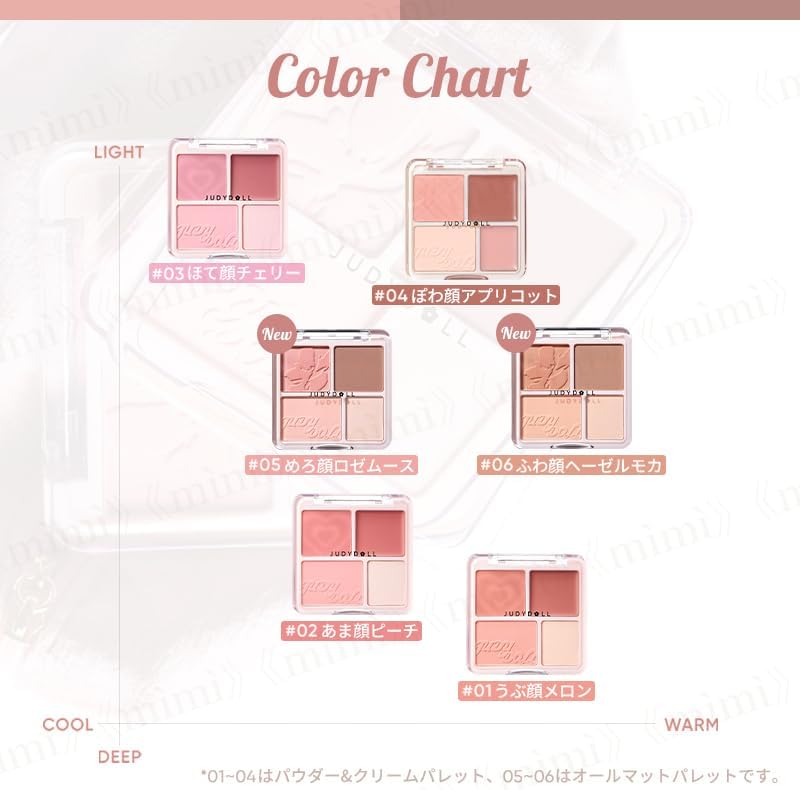 Japan Official JUDYDOLL Cheek Highlighter Chinese Cosmetics Cheek Palette Matte Highlighter Multi Palette (03 Hot Face Cherry, 0.3 oz (9 g)