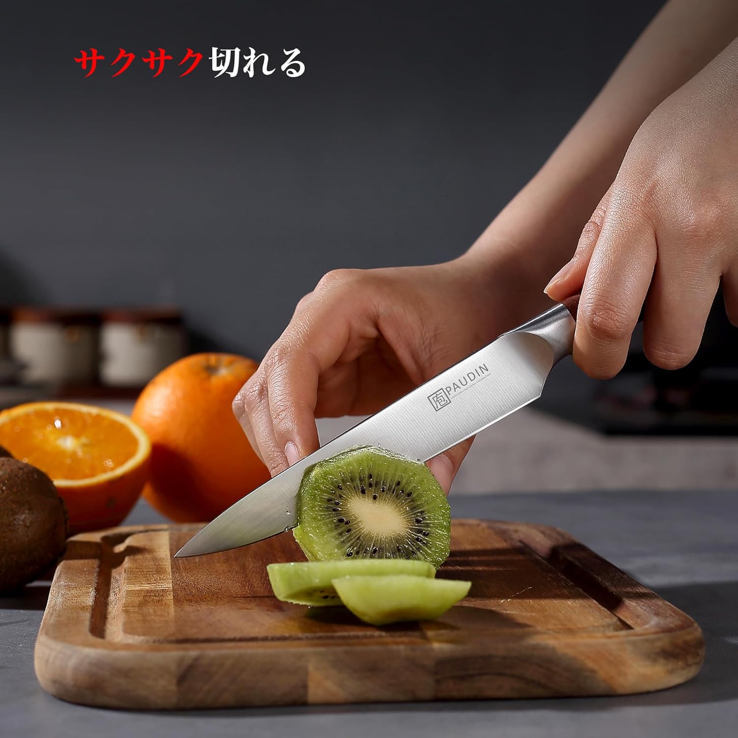 PAUDIN 5Cr15MoV 3-Piece Knife Set, Santoku Knife, Gyu Sword, Petite Knife, High Carbon Stainless Steel, Natural Wood Handle, Double-edged, All-Purpose Knife Set, Good Cut, Gift Ready