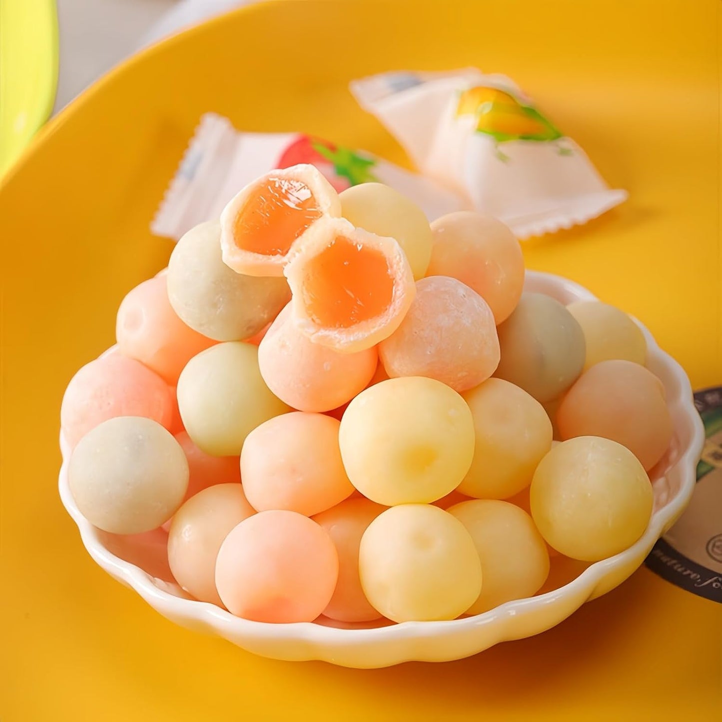 500g (110pcs) Crispy Milk Ball Softcandy Rich milk flavor wrapped in crispy skin. Double the delicious taste in a sip. Mixed flavors available and come individually packaged