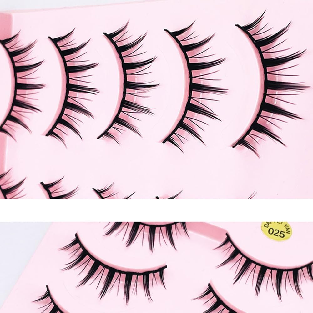 Philimumu False Eyelashes, Natural Bunchy False Eyelashes, Black Axis Handmade, Ultra Lightweight, Soft Close Eyelashes, Eye Lash Design, Easy for Beginners, For Everyday Use, 5 Pairs (025)