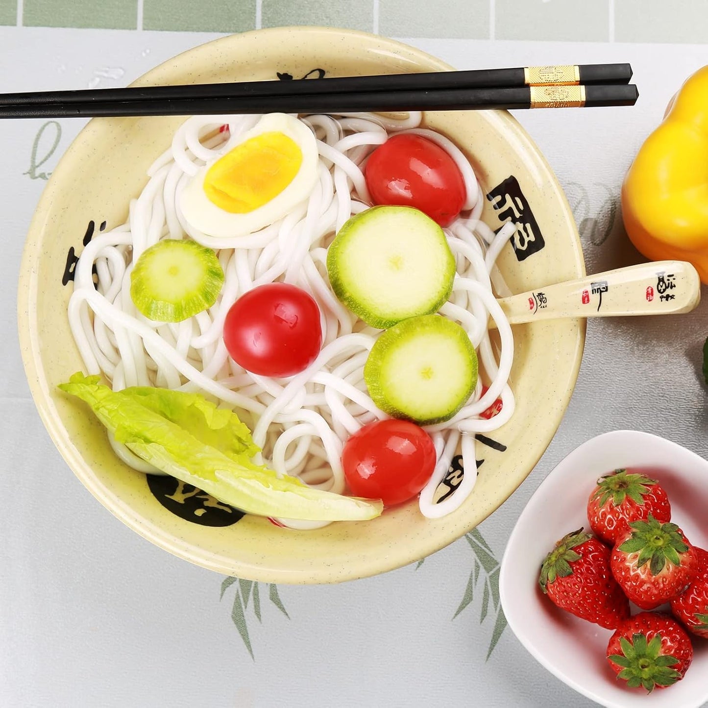 Melamine Ramen Bowl Chinese Japanese Style Soup Bowl Ramen Japanese Ramen Bowl, Instant Ramen Bowl, For Udon, Soba, Fo, Noodles, Breakfast, Melamine Material, Soup Bowl, Ramen, Asian Cooking (Color: B-3 sets/beige, Size: 9 inches)
