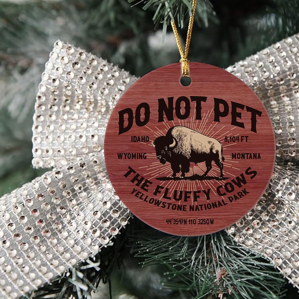 Adorno de Navidad – Adorno de cerámica «Do Not Pet The Fluffy Cows», recuerdo de bisonte del Parque Nacional de Yellowstone, divertido regalo de vida silvestre para amantes del parque