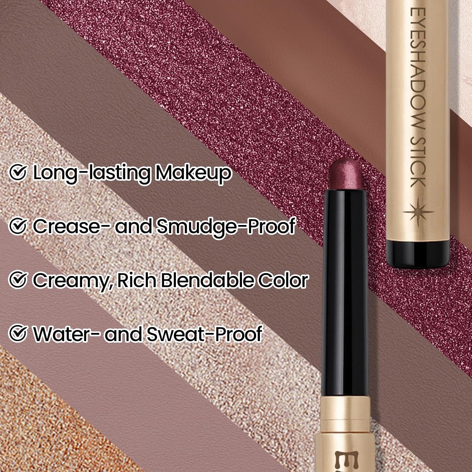 Erinde - Barra de sombra de ojos brillante impermeable, sombra de ojos en barra de crema marrón púrpura, lápiz de sombra de ojos en polvo de larga duración, a prueba de arrugas, sombra de ojos cremosa