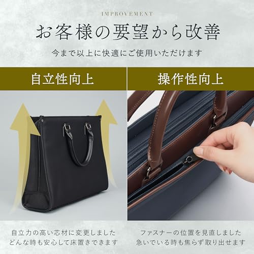 Grevio Men's Business Bag, Large Capacity, Water Repellent, Freestanding, Business Trip, Job Hunting Bag, Recruit Bag, A4, Black, Navy, Navy Blue