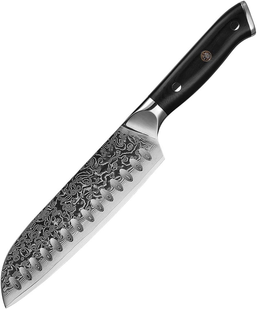 Damascus Santoku Knife, VG10, 67 Layers, 6.7 inches (170 mm), Stainless Steel, Dishwasher Safe, Gift, Double-edged, Wood Handle, Kitchen Tool, Blade Length