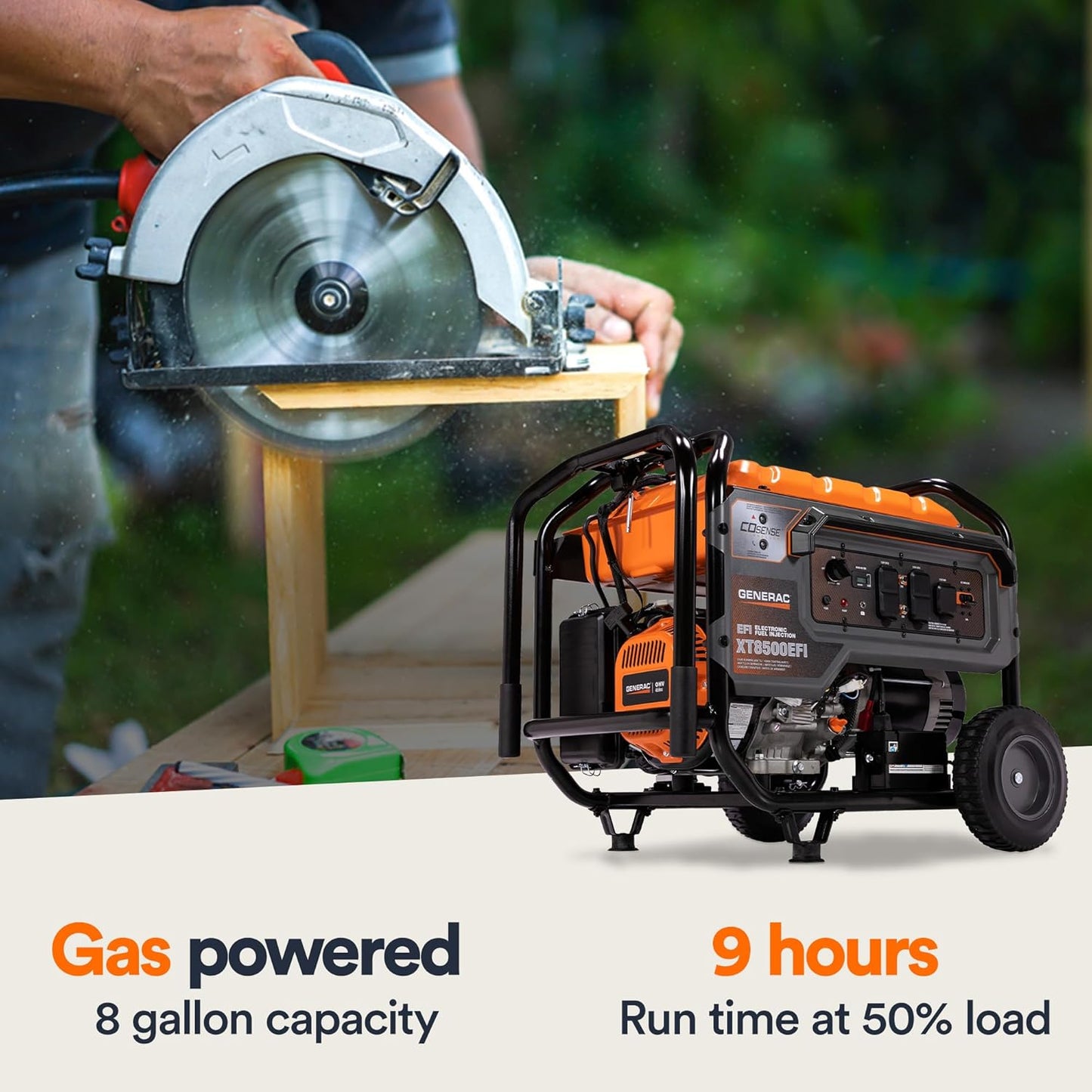Generac 7247 XT8500EFI 8,500 Watt Gas-Powered Portable Generator - Powerful Electronic Fuel Injection Engine - COsense Technology - Perfect for Emergency Backup Power and Field Use - CARB Compliant