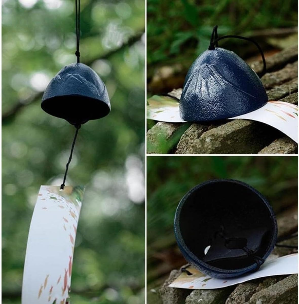 南部鉄器 風鈴 富士山デザイン 直径6.5×高さ4.5cm・180g 青・黒・銅・黄・緑の5色 短冊付き 伝統工芸品 軒下・室内・プレゼントに