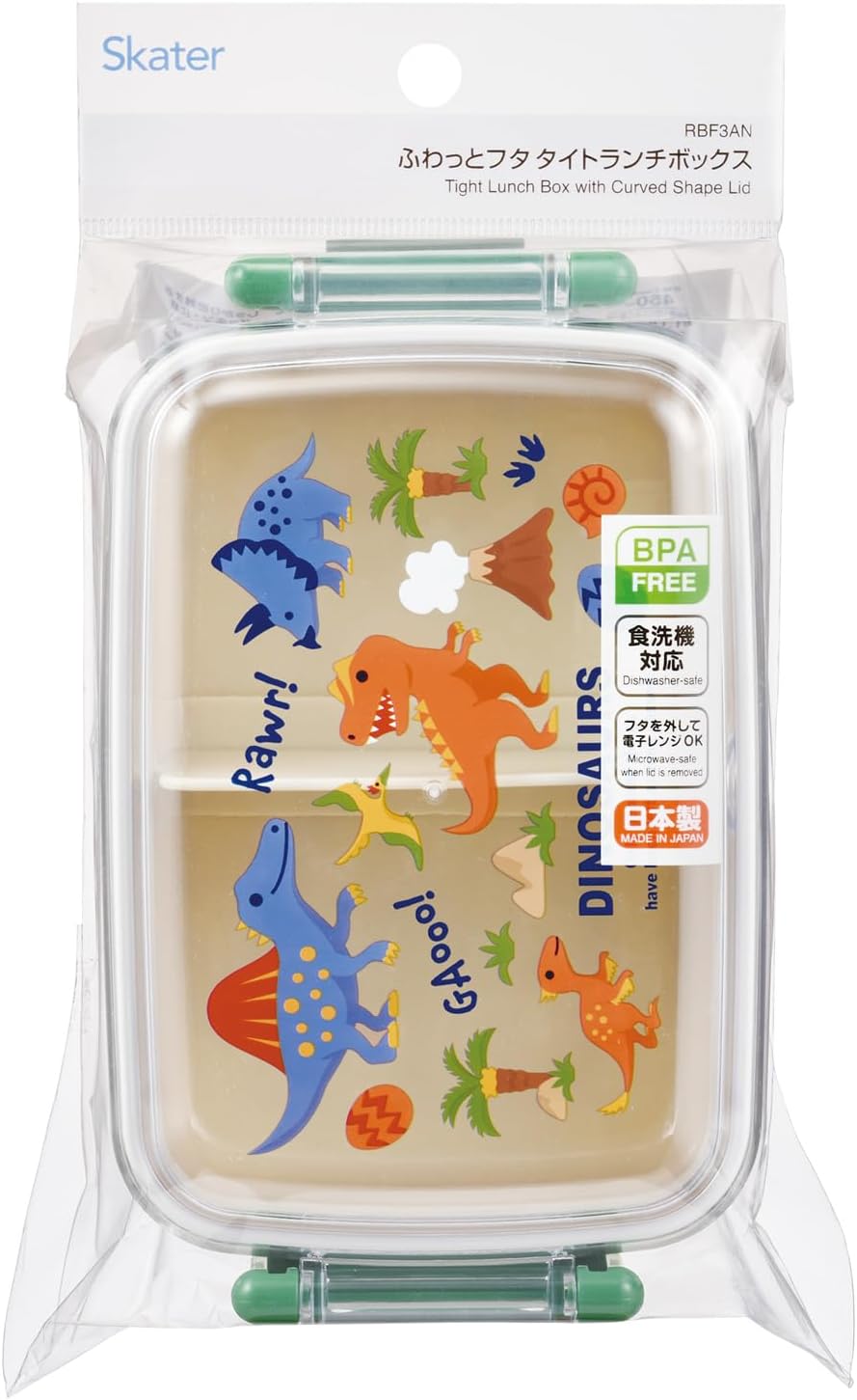 Skater RBF3AN-A Children's Bento Box, 15.2 fl oz (450 ml), Fluffy Dome-Shaped Lid, 1 Tier, Made in Japan, Dinosaurus, 26