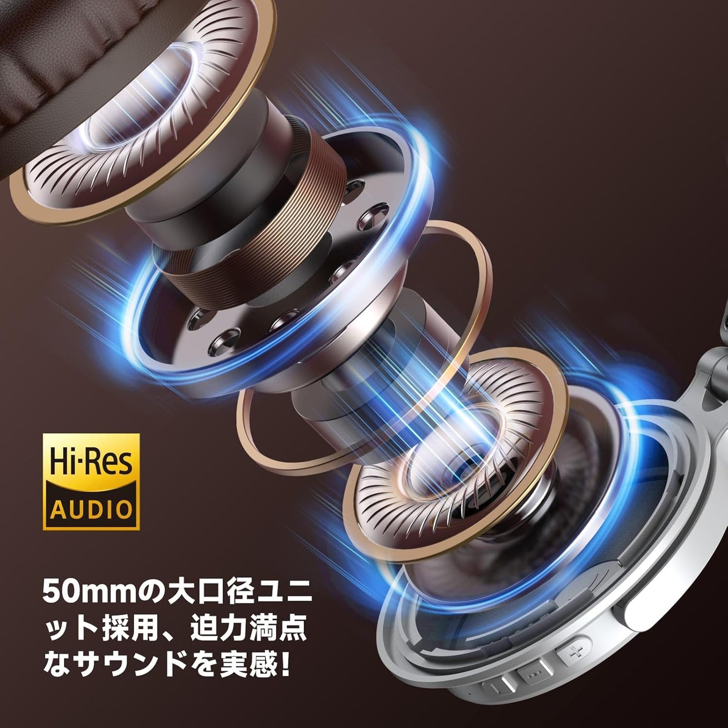 OneOdio Wireless Headphones, Up to 110 Hours of Continuous Playback, Bluetooth Headphones, Heavy Bass, Wired Hi-Res, Multi-Point Support, Built-in Microphone, Hands-Free Calling, Pro C, Silver Brown