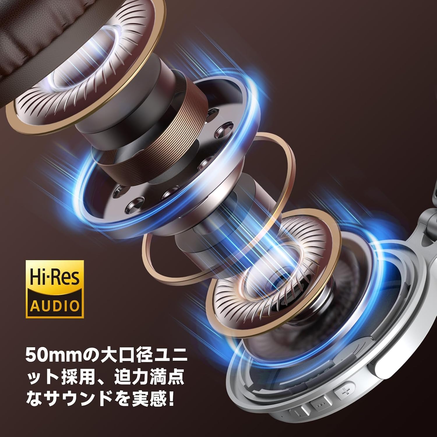 OneOdio Wireless Headphones, Up to 110 Hours of Continuous Playback, Bluetooth Headphones, Heavy Bass, Wired Hi-Res, Multi-Point Support, Built-in Microphone, Hands-Free Calling, Pro C, Silver Brown