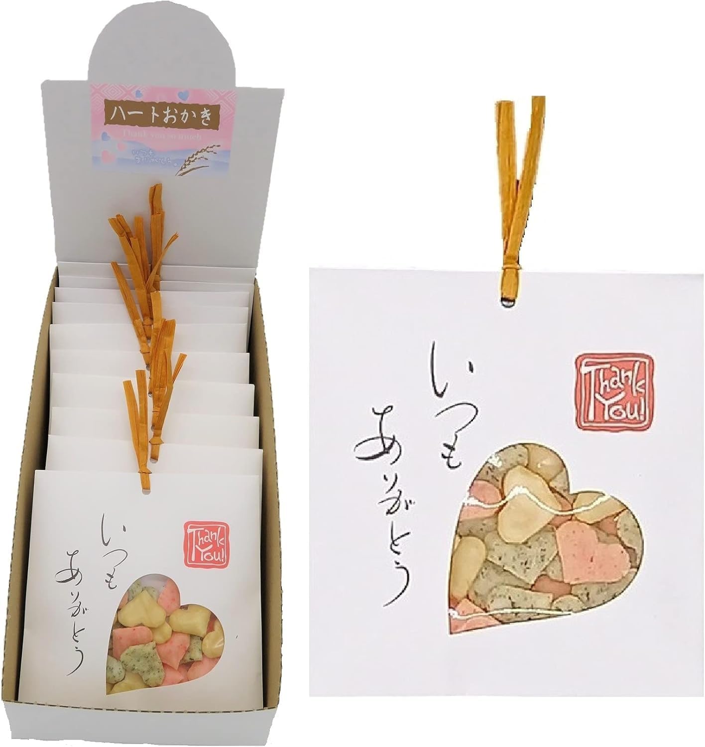 【Hozenji Arare】Gratitude Bookmark Heart Okakī 10 Packs Distribution Snacks Petit Gift Thank You Valentine White Day