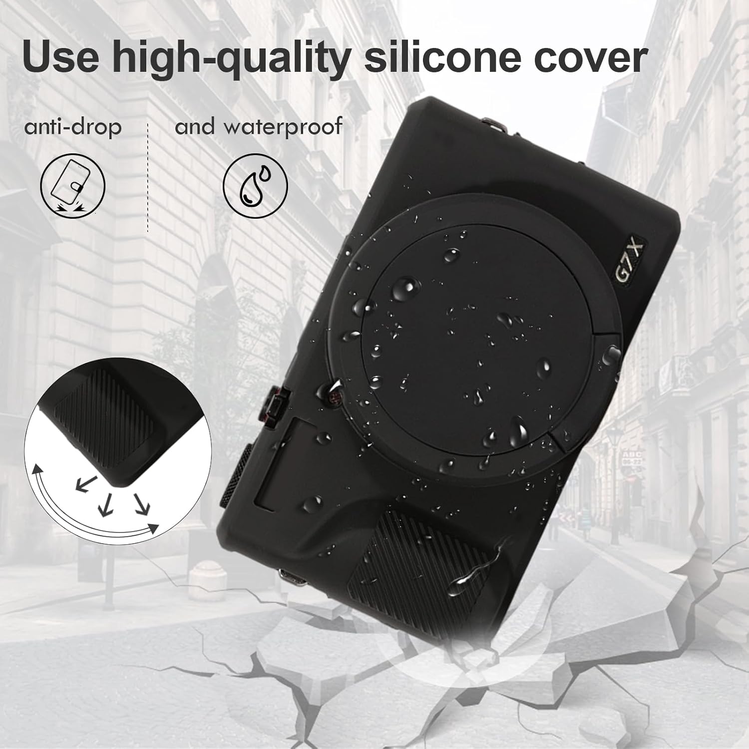 Rieibi Camera Case, Canon G7X Mark III Digital Camera Case, G7X Mark III Accessories, Screen Protector Silicone Case, Canon G7X3 Protective Cover and Screen Protector Film, Black, camera case