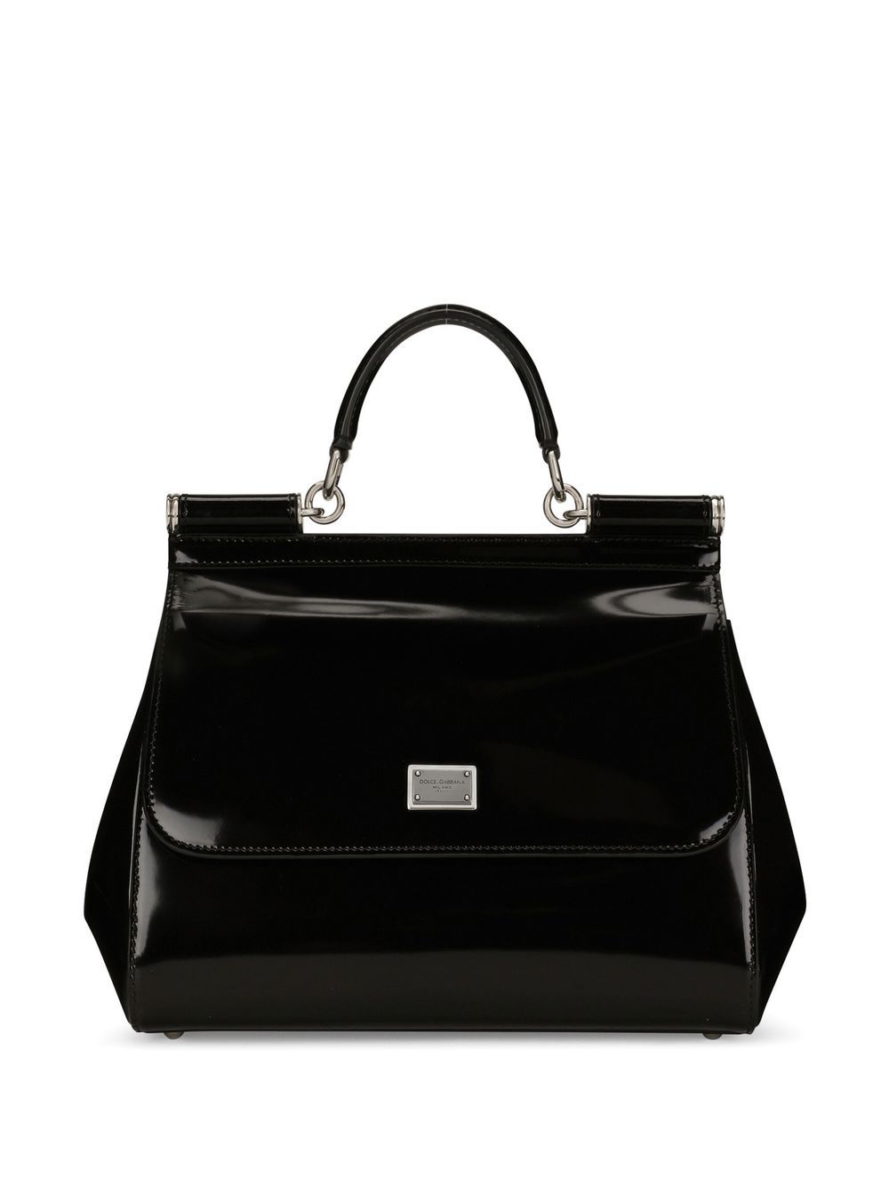 Dolce  Gabbana ドルチェ＆ガッバーナシチリア大きな光沢のある革のハンドバッグ - Image 4