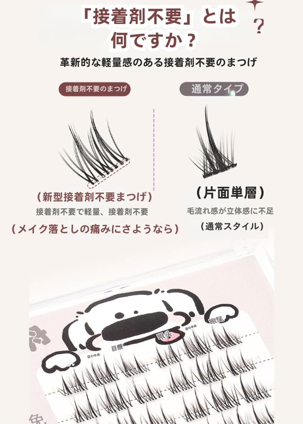 つけまつげ のり不要 グルーなしつけまつげ グルー不要 つけまつ毛 3Dつけまつげ 接着剤不要6行 36束入 ブラック 部分つけまつげ 初心者 で簡単装着 立体感 可愛い 自然な束感 人気 耐久性が高い アイメーク 粘着力強い 落ちにくい ナチュラルつけま (B01)