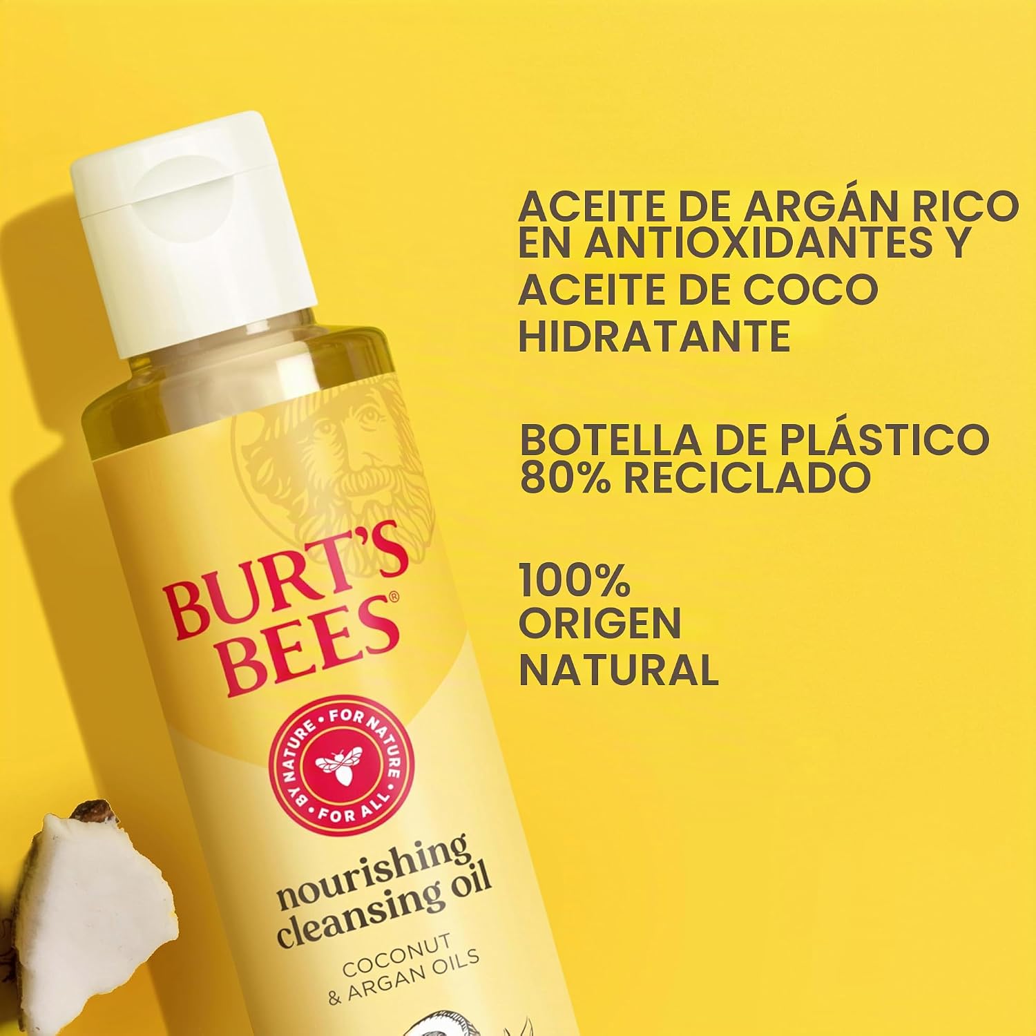 Burt's Bees Aceite limpiador nutritivo con aceites de coco y argán, aceite facial limpiador para pieles normales a secas, esenciales para el dormitorio universitario de regreso a clases, cuidado de la