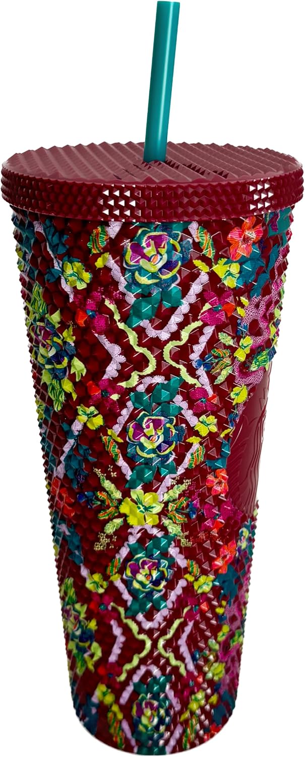 Starbucks Vaso frío con diseño floral de otoño de 2025 con popote reutilizable, edición limitada, vaso coleccionable para bebidas heladas